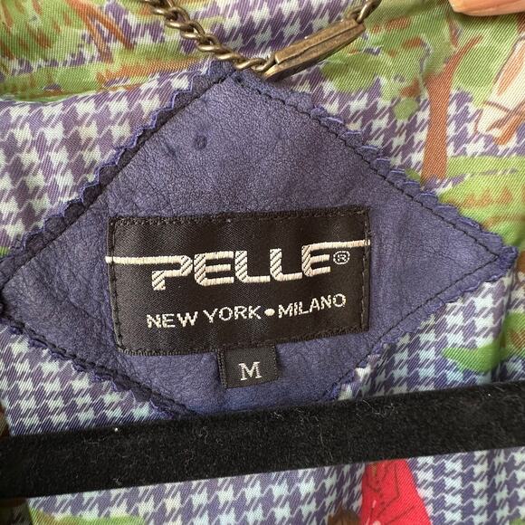 Vintage Pelle NY Milano Navy Blue Leather Jacket M Moto Style Equestrian Lining - Picture 8 of 11